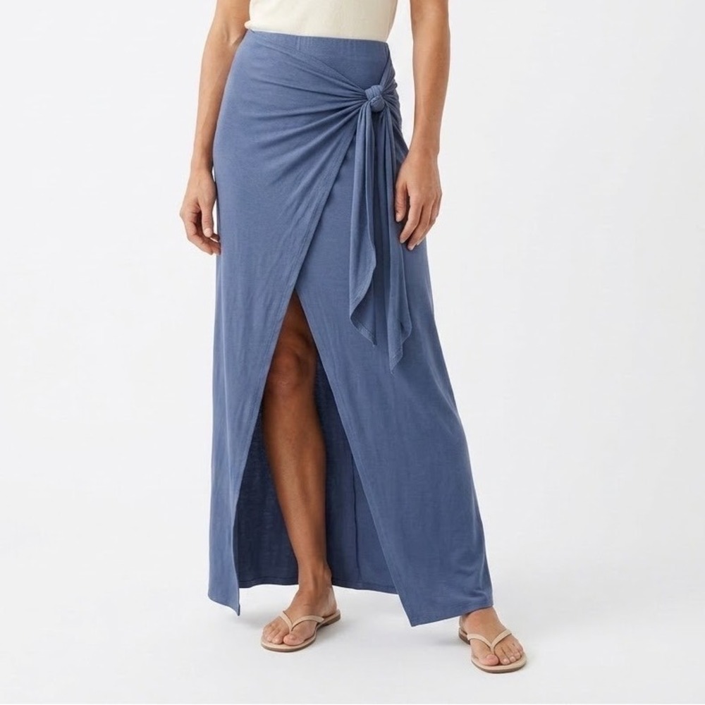 Harper Heritage Womens Blue Faux Wrap Knot Front Maxi Skirt Large